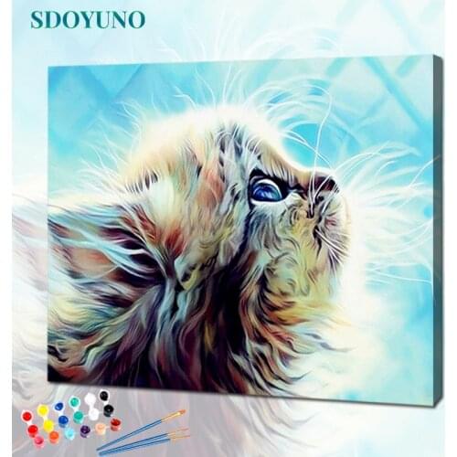 SDOYUNO 60x75cm Paint By Numbers For Adult Animals DIY Oil Painting By Numbers On Canvas Cats Frameless Number Painting Decor