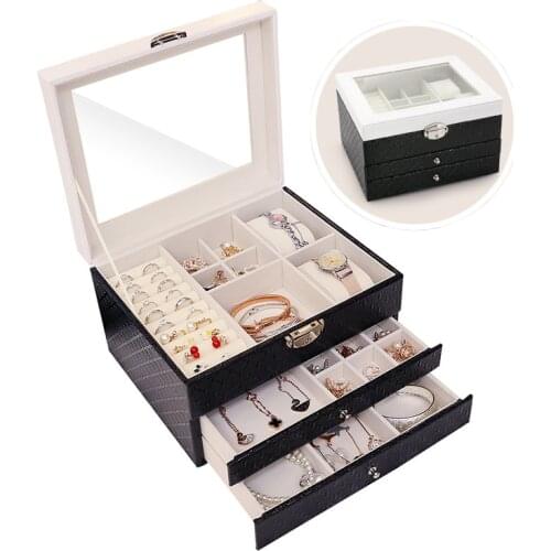 High Quality Jewelry Box Exquisite Multi-Layer Earrings Ring Storage Case Large Capacity Necklace Jewel Beauty Makeup Organizer