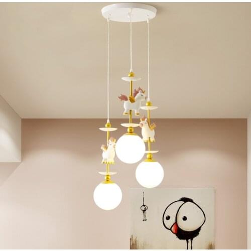 Modern Nordic LED Iron Pendant Lights Childrens room Creative Deco Hanging Lamp Home Bedroom Glass Ball Suspension Luminaire