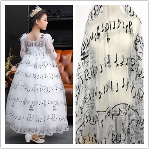 1 Yard Music Note Fabric, Musical Notes Tulle Fabric, Black Note and Off white Tulle Lace for cocktail dress, gowns, bridal veil