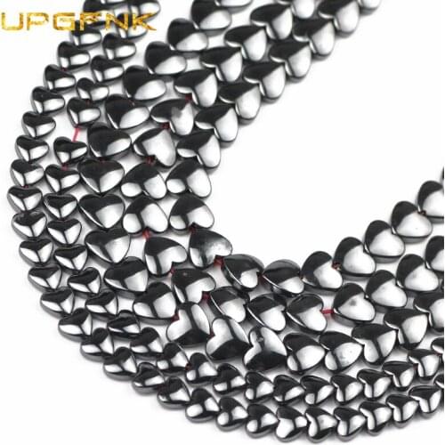 UPGFNK Natural Black Hematite Stone 6/8mm Love heart Loose spacer beads for Jewelry bracelets necklace Making DIY accessories