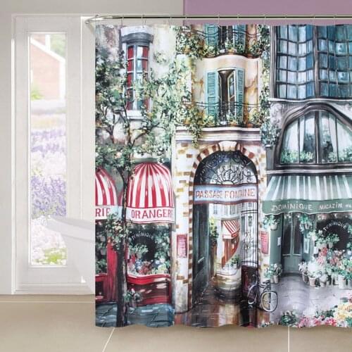 Happy Tree Polyester Coffee House Waterproof Shower Curtain Thicken Fabric Bathroom Curtain Street Landscape Bath Curtain