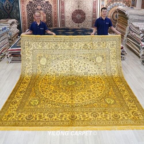 Yilong 9'x9' persian silk rug square antique hand knotted persian silk carpet (ZW052M9x9)