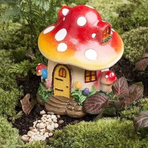 Mushroom House Mini Landscape House Fairy Garden Decoration Resin Crafts Ornament Fairy Flower Potted Plant Craft Home Decor
