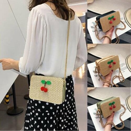 2019 New Fashion Cherry Straw Bag Handbags Women Summer Rattan Bag Handmade Woven Holiday Beach Handbag For Women Bag