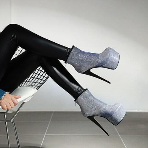 BLXQPYT Ladies Big Size 31-48 Short Woman Mujer Ankle Boots Sexy Super High Heels 10.5 cm Party Wedding Women Shoes Pumps 66-2