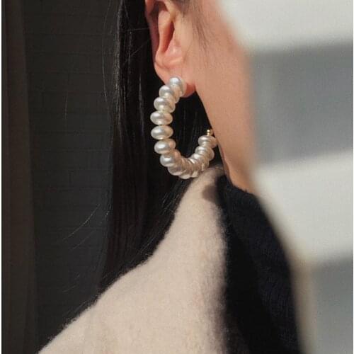 AENSOA Korean Irregular Pearl Hoop Earring Simple Type C 2021 Trendy Big Circle Earrings for Women Statement Wedding Jewelry