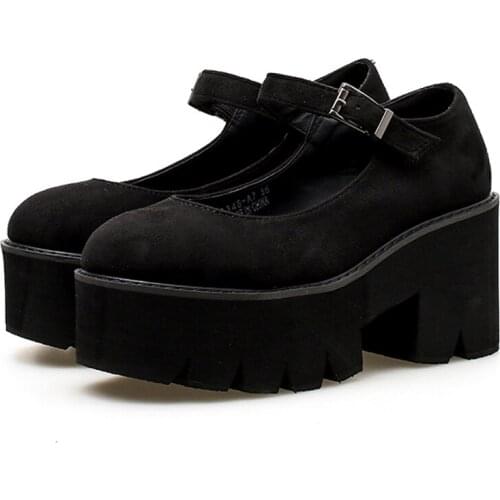 Chunky heel platforms High Heels Buckle Casual Shoes Woman Black Round Toe Platform shoes New arrive 2021 Spring shoes