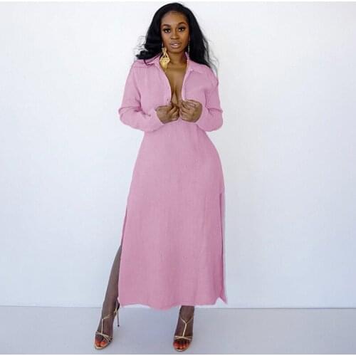 Women Autumn 2021 Fashion Solid Long Dress Long Sleeve Slim Blouses Bodycon Bandage Party Night Club High Split Dresses Vestidos