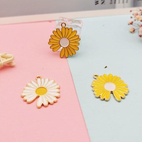 10pcs Daisy Flower Enamel Charms Drop Oil Flower Gold Color Alloy Pendants DIY Fashion Earrings Bracelet Jewelry Accessory FX399