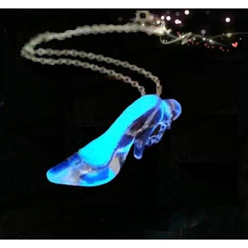12pcs/lot Glow in the Dark Cinderella Necklace Blue Glowing Pendant High Heel Necklace