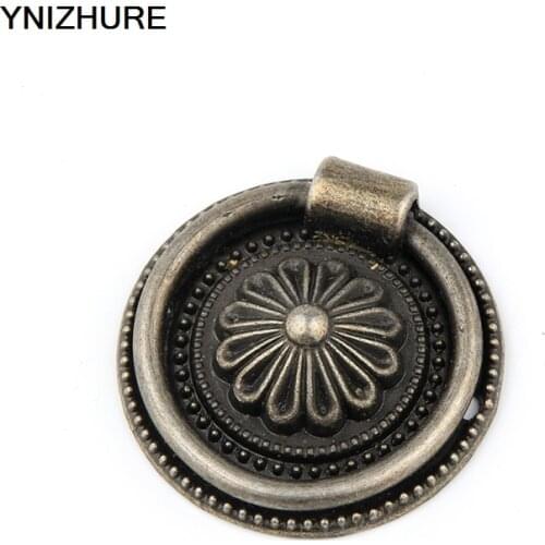 20PCS 37mm Ring Style single hole antique brass color knobs Mini screw mounting handle antique jewelry box wooden accessories