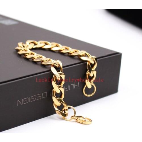 2017 Brand New 8.66'' Stainless Steel Gold Cuban Curb Wristband Chain Bracelet for husband / father gifts 13mm wide