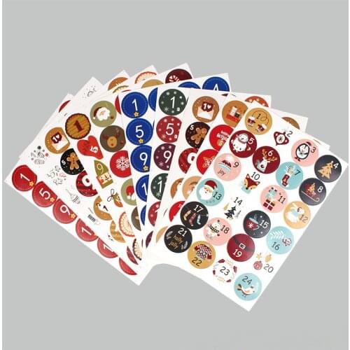24Pcs/Sheet New Christmas Gift Stickers Xmas Advent Calendar Number Paper Sticker DIY Gift Package Label Cookie Sealing Sticker