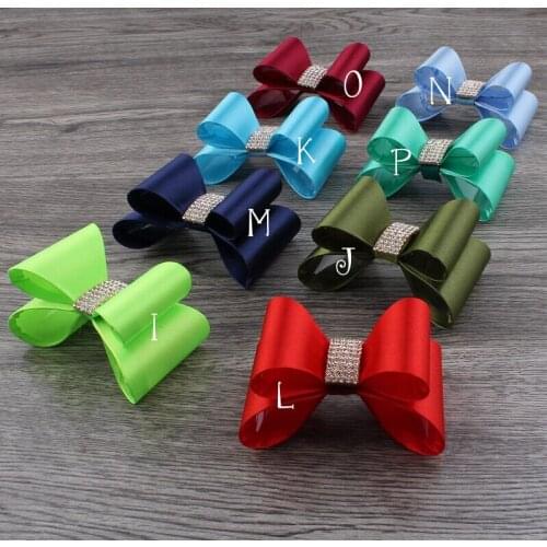 16 Colors Satin Bow With Rhinestone for Headband Girl Bow Hair Bow with hair clip 30pcs/lot