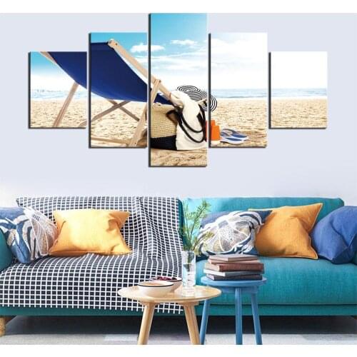 5 Panels Ocean Sunshade Overhead Picture Nature Poster Decoration Beach Chair Sea Print Wall Art Canvas Painting
