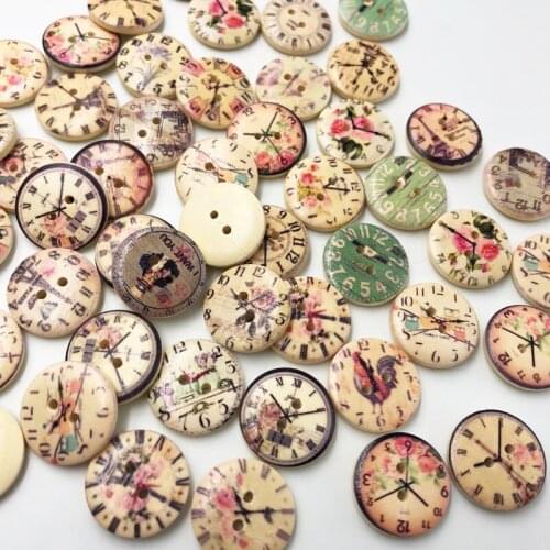 New 50pc European Style clock Wood Buttons 20mm Sewing Mix Lots WB576