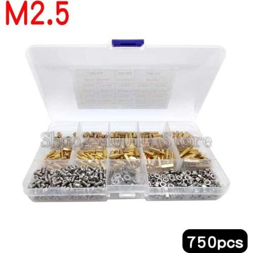 750Pcs/set M2.5 Brass Standoff Spacer Hexagonal Stud Spacer Hollow Pillars Standoff Spacers Screw Isolation Spacing Screws Kit