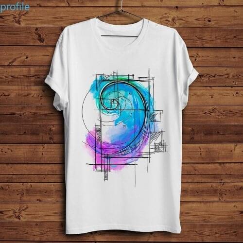 Watercolor Fibonacci Sequence Funny Math Art T Shirt Men 2019 Summer New White Casual Homme Cool Geek Tshirt