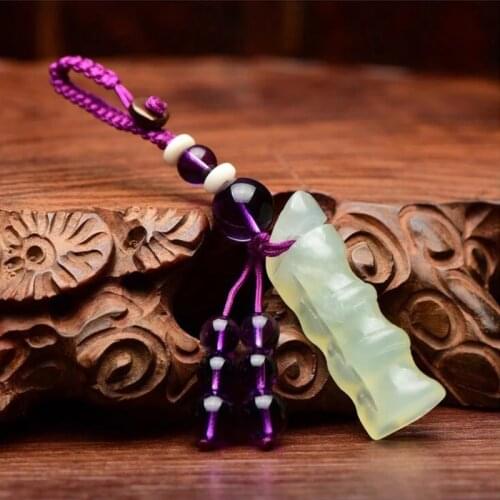 Natural Xiuyu Ja de Stone Bamboo Slub Pendant Keychains Creative Handmade Unique Car Key Ring Key Holder for Women Accessories
