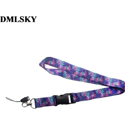 DMLSKY Purple leaves floral Women Lanyard Keychain for keys Badge ID Mobile Phone Key rings Girls Neck Straps Accessories M3634