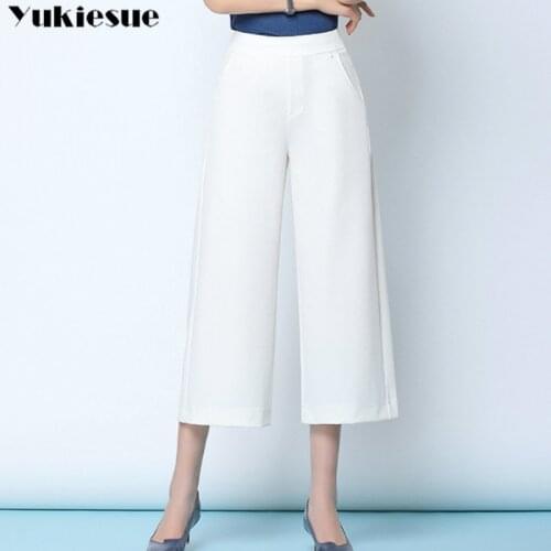 Streetwear summer womens white work pants female high waist wide leg pants capris for women trousers woman Plus size 5xl 6xl
