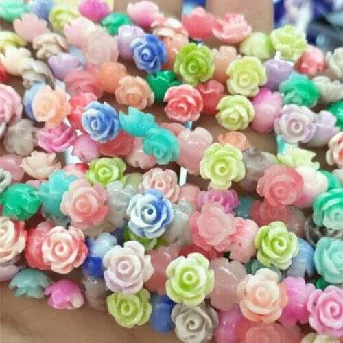 40pcs mixed colors camellia flower rose flower beads clay material 8mm for diy jewelry accessories handcraft accessories stick