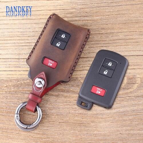 Dandkey Key Shell Case Fob 2+1 Button For Toyota Avalon Camry RAV4 Genuine Leather Car Key Cover Key Bag