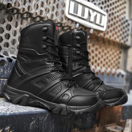 Black Tactical Military Boots Mens High-top Combat Desert Boots Plus Size Hunting Shoes Mens Sneakers Botas Militares Hombre