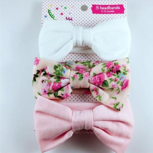 For 3PCS/Set Bow Headband Elastic Hair Band Baby Girls Kids Hair Accessories Set Solid Floral Headwear