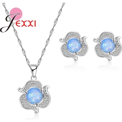 Korea Style Elegant Trendy Jewelry Set 925 Sterling Silver Shiny Sythetic Opal Color Forever Noble Symbol Brand Bijoux