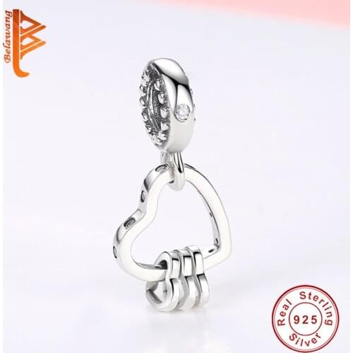 Mothers Day Gift 925 Sterling Silver Love Heart Charms Beads Fit Original Bracelets Interlocked Heart Charm Pendants