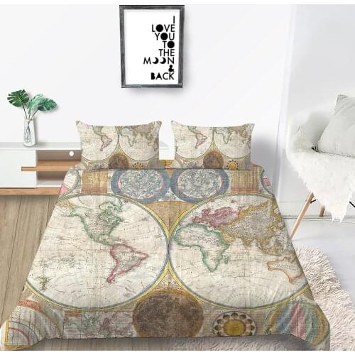 King Size Bedding Set World Map Classic Fashionable Duvet Cover Vintage Queen Twin Full Single Double Unique Design Bed Set