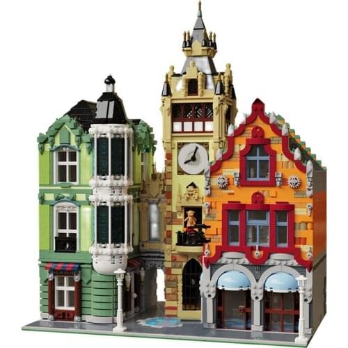 MOC Medieval Retro Church Tower Square Building Blocks Model Citys Street View Bricks Kids House Toys Children Xmas Gift