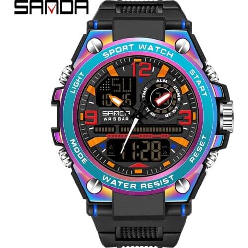SANDA 2021 Hot Sell Waterproof Digital Watch Fashion Mirage Dual Display Dial Electronic Men Wristwatch Relogio Masculino 739