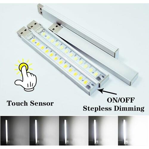 Mini Portable 5V USB LED Light with Touch Sensor Switch Stepless Dimming Night Light Power Bank Flashlight Table Desk Book Lamp