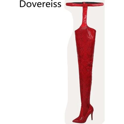 Dovereiss Fashion Womens Shoes Winter red Pointed Toe Stilettos Heels Sexy Elegant Over the knee boots Concise Mature 36-41