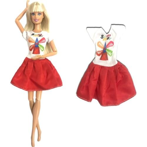 NK 1 Pcs Fashion Doll Dress Daily Wear Skirt Fashion Windmill Pattern Clothes for Barbie Doll 1/6 Dolls Accessories Kids Toys