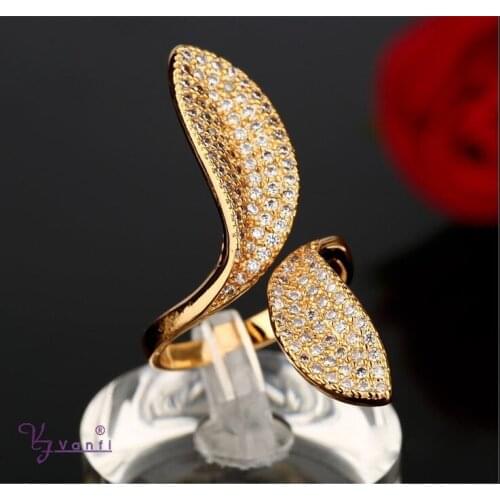 Fashion Jewerly Rings for party Champagne Gold Color with cubic zircon finger Ring high quality rings for girls best gift Free