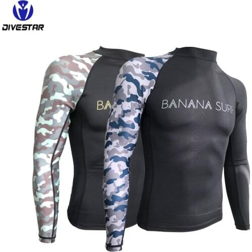 Mens BMen Wetsuit Long Sleeve Swimsuit Sunscreen UV Swimming Shirts Diving Suit Black Surfing Board Rush Guard