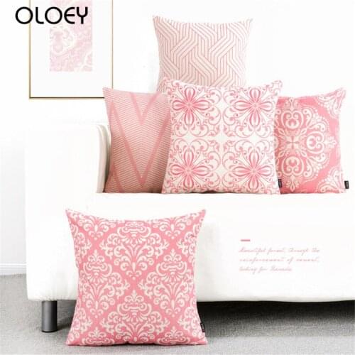 Pink Pattern Geometric Linen Soft Pillowcase, Size 45cmx45cm, Home Bedroom Office Decoration, Hotel Car Decorative Pillowcase