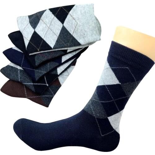 5 Pairs Autumn Winter High Quality Men Business Cotton Socks For Man Diamond Plaid Long Socks Male Crew Sock Meias Calcetines