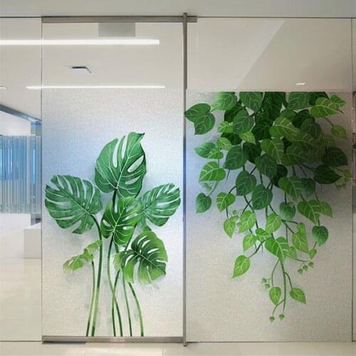 Custom size Tropical rainforest leaf plant pattern electrostatic frosted glass film kitchen office bathroom opaque window film