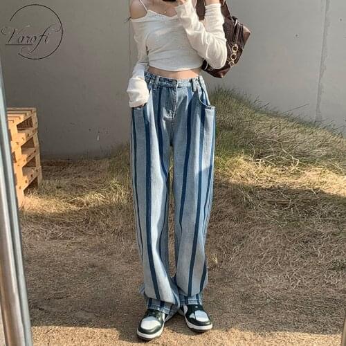 Varofi Striped high waist wide leg jeans womens straight pants jeans for women y2k jeans baggy jeans women blue pants