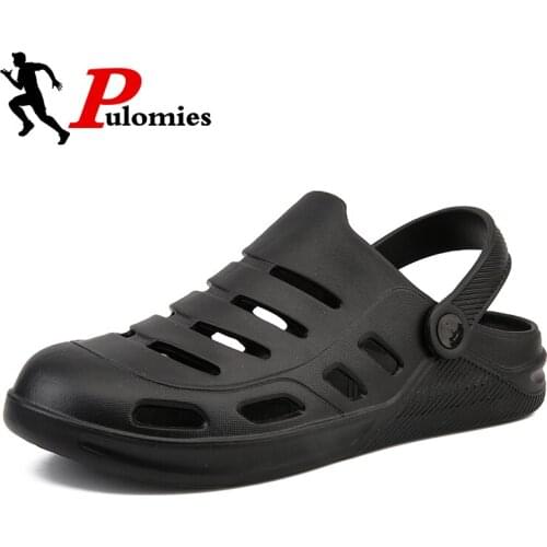PULOMIES Summer Men Slippers Sandals Massage Clogs Outdoor Garden Shoes Men Pool Sandals Bathroom Slides Mules Beach Slippers