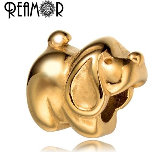 REAMOR High Polished Cartoon Dog 316l Stainless Steel European Animal Beads Charms Fit Pan Style Bracelet Jewelry Making