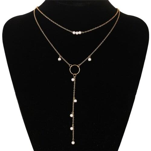 Retro Exquisite Asymmetric Pearl Pendant Tassel Neckalce for Women Party Jewelry Accessories
