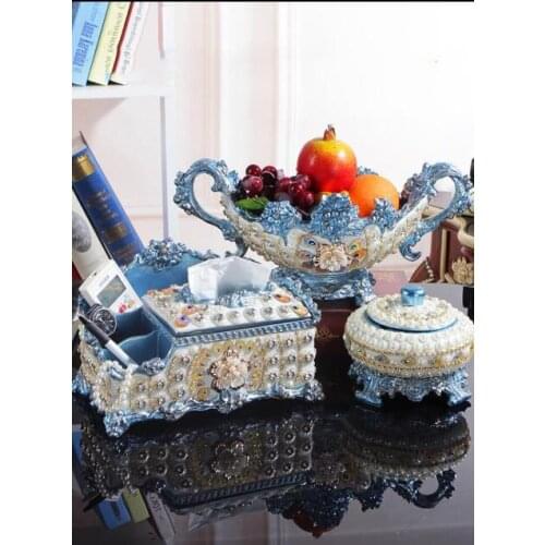 European Resin Luxury Diamond Fruit Plate Ashtray Tissue Box Ornaments Home Livingroom Furnishing Craft Office Hotel Decortaion