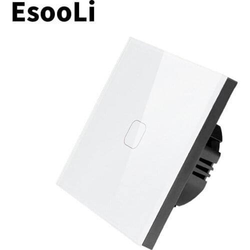 EsooLi EU/UK Standard Light Switch Wall Touch Sensor Switch,Crystal Glass switch power,1/2/3 Gang 1 Way,AC220,Light Wall Touch