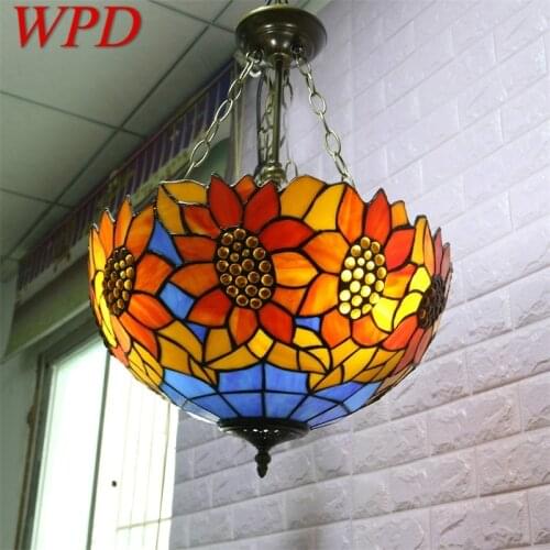 WPD Tiffany Pendant Light Contemporary LED Sunflower Figure Lamp Fixtures For Home Dining Room